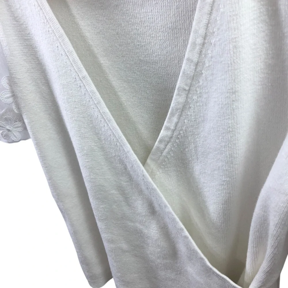 French Connection Women M White Knit Sweater Top Faux Wrap Cottagecore Victorian